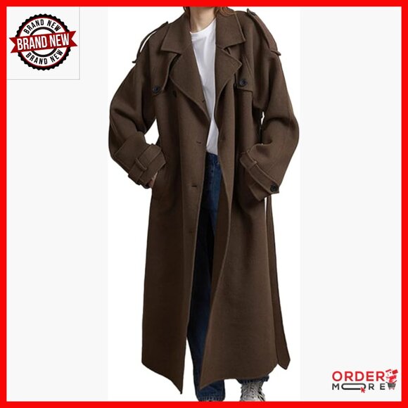 Jackets & Blazers - Women's Winter Peacoat Trench Coat Double Breasted Belted Long Sleeve